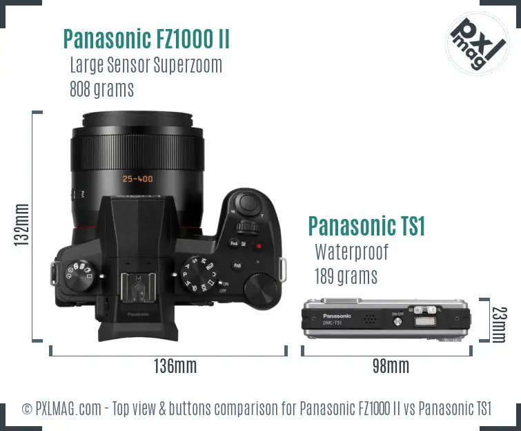 Panasonic FZ1000 II vs Panasonic TS1 top view buttons comparison