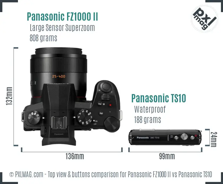 Panasonic FZ1000 II vs Panasonic TS10 top view buttons comparison