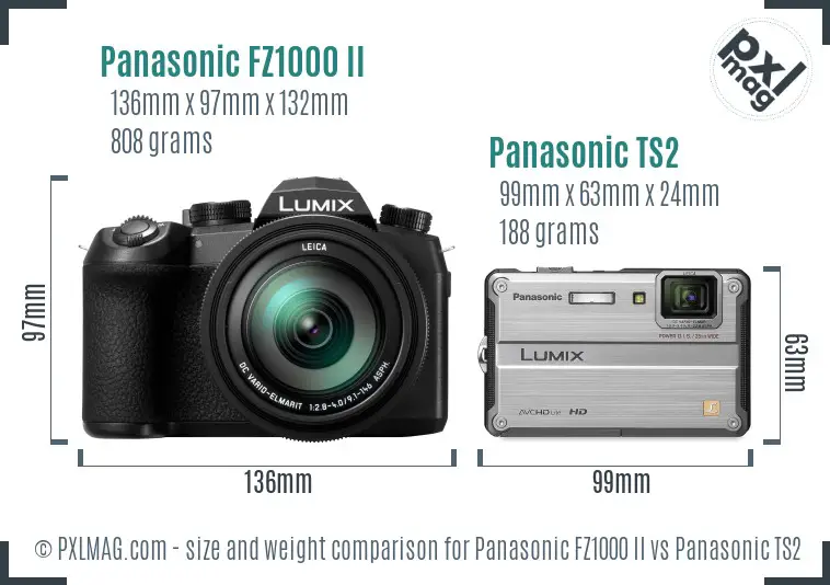 Panasonic FZ1000 II vs Panasonic TS2 size comparison Panasonic FZ1000 II vs Panasonic TS2 size comparison