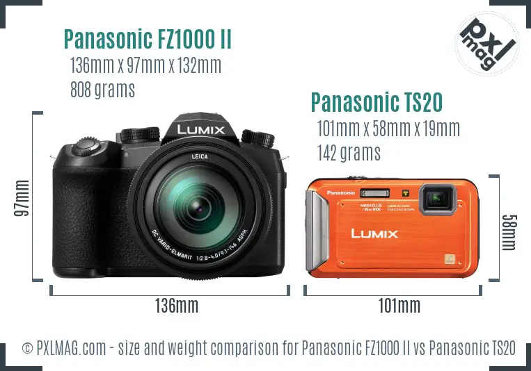 Panasonic FZ1000 II vs Panasonic TS20 size comparison