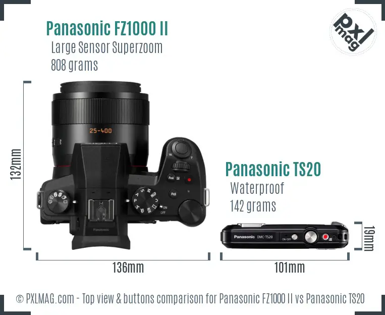 Panasonic FZ1000 II vs Panasonic TS20 top view buttons comparison