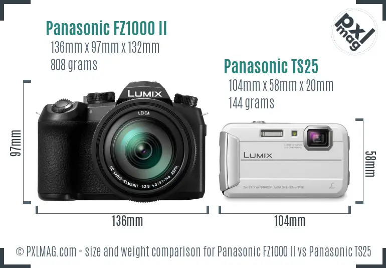 Panasonic FZ1000 II vs Panasonic TS25 size comparison