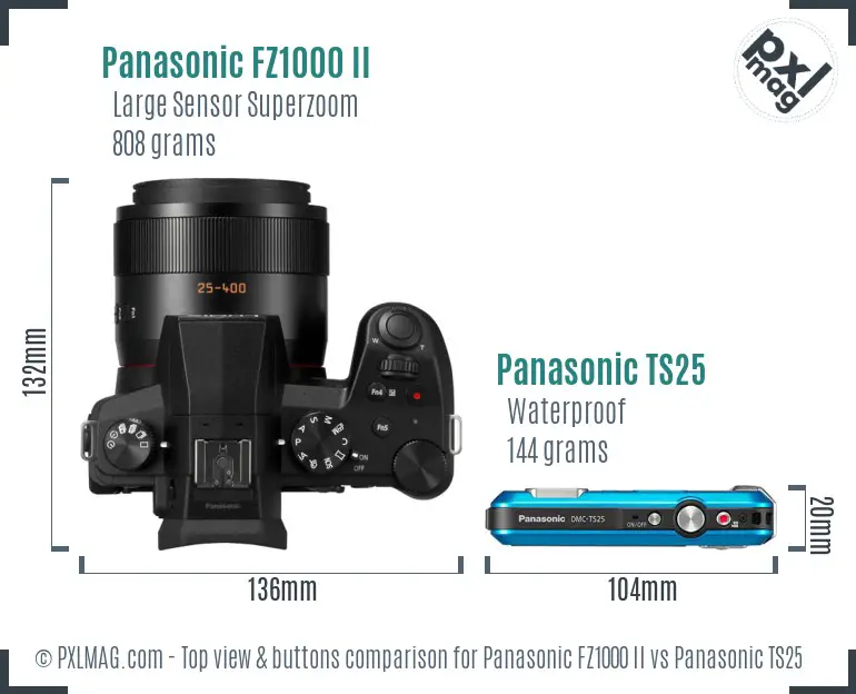 Panasonic FZ1000 II vs Panasonic TS25 top view buttons comparison