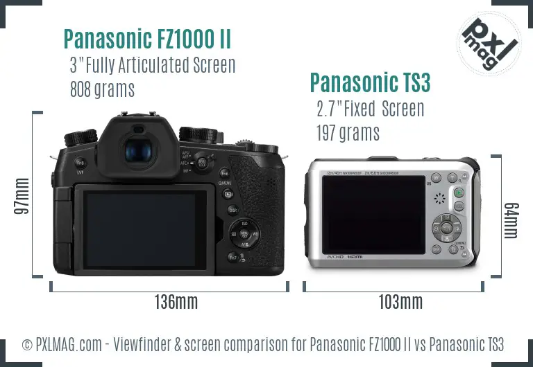 Panasonic FZ1000 II vs Panasonic TS3 Screen and Viewfinder comparison