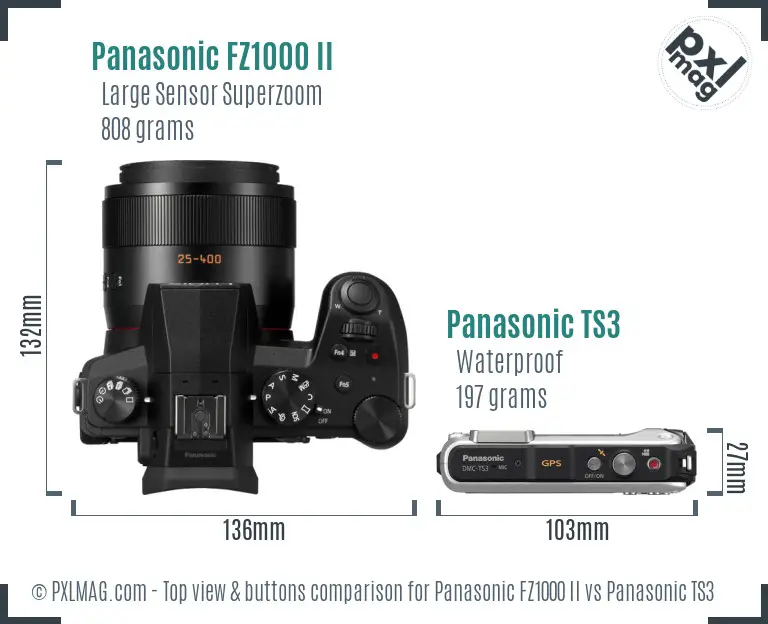 Panasonic FZ1000 II vs Panasonic TS3 top view buttons comparison