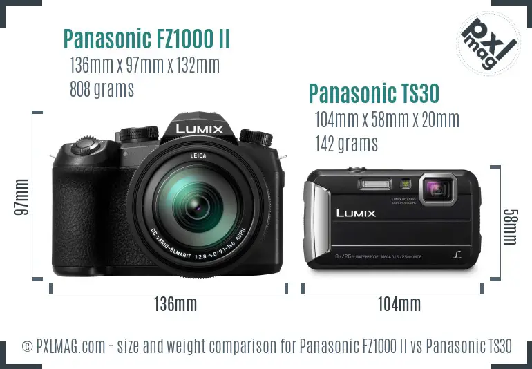 Panasonic FZ1000 II vs Panasonic TS30 size comparison Panasonic FZ1000 II vs Panasonic TS30 size comparison