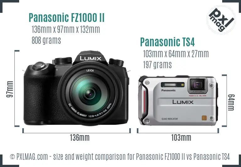 Panasonic FZ1000 II vs Panasonic TS4 size comparison