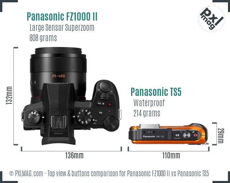 Panasonic FZ1000 II vs Panasonic TS5 top view buttons comparison