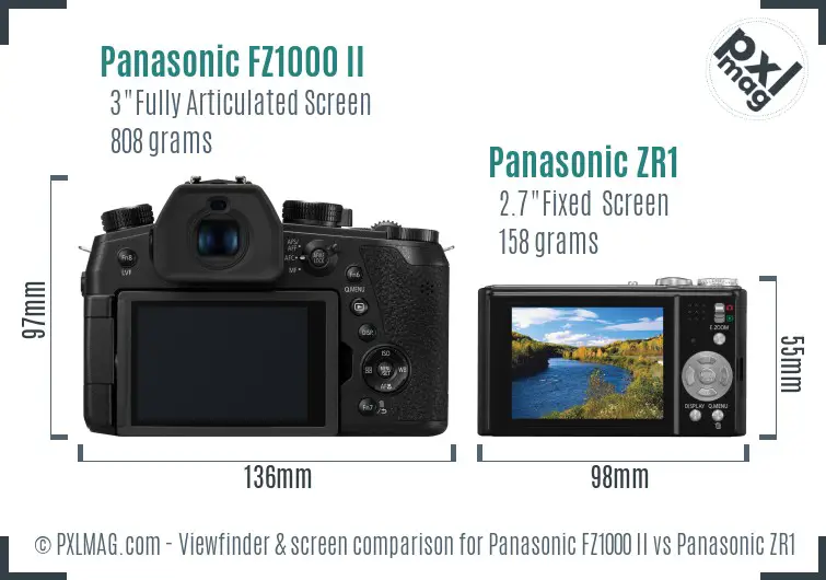 Panasonic FZ1000 II vs Panasonic ZR1 Screen and Viewfinder comparison