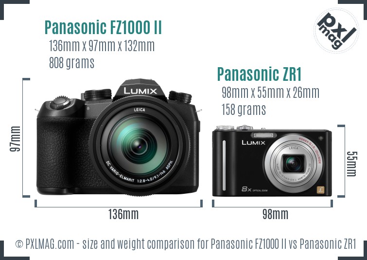 Panasonic FZ1000 II vs Panasonic ZR1 size comparison