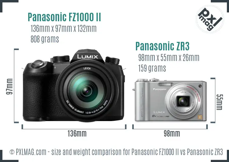 Panasonic FZ1000 II vs Panasonic ZR3 size comparison