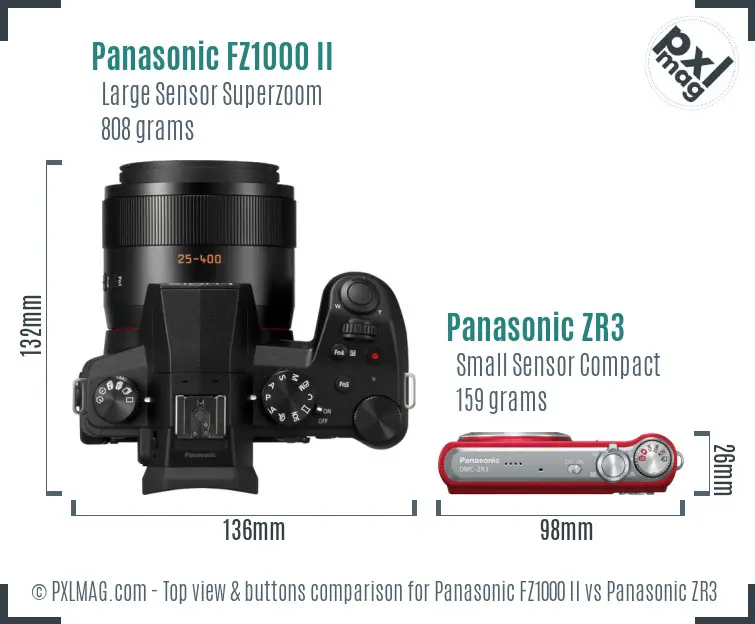 Panasonic FZ1000 II vs Panasonic ZR3 top view buttons comparison