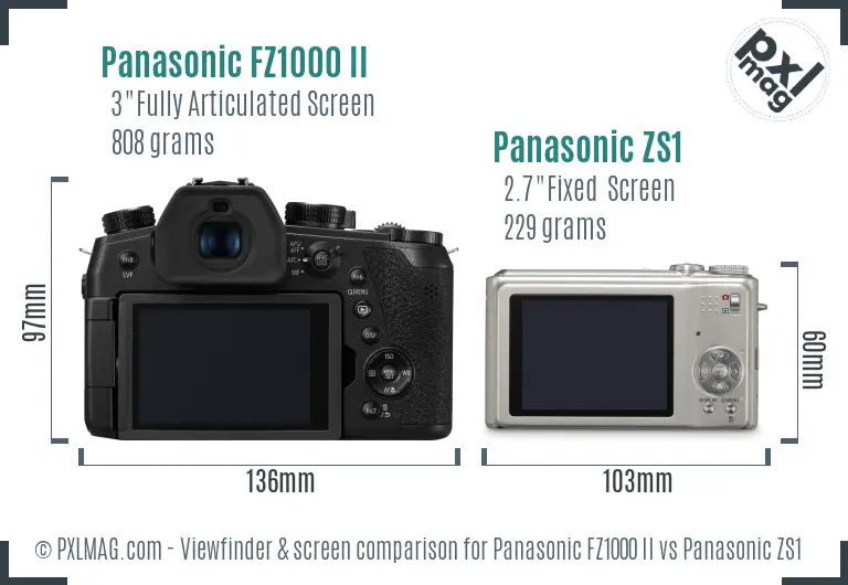 Panasonic FZ1000 II vs Panasonic ZS1 Screen and Viewfinder comparison