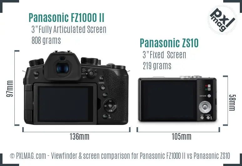 Panasonic FZ1000 II vs Panasonic ZS10 Screen and Viewfinder comparison