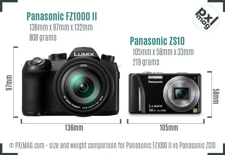 Panasonic FZ1000 II vs Panasonic ZS10 size comparison