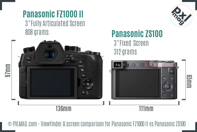 Panasonic FZ1000 II vs Panasonic ZS100 Screen and Viewfinder comparison