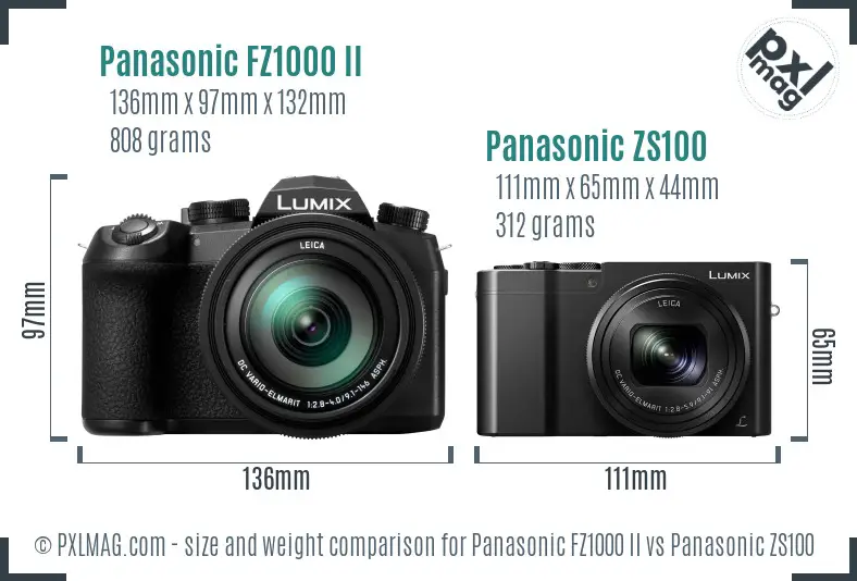 Panasonic FZ1000 II vs Panasonic ZS100 size comparison