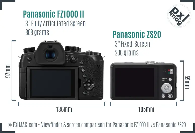 Panasonic FZ1000 II vs Panasonic ZS20 Screen and Viewfinder comparison