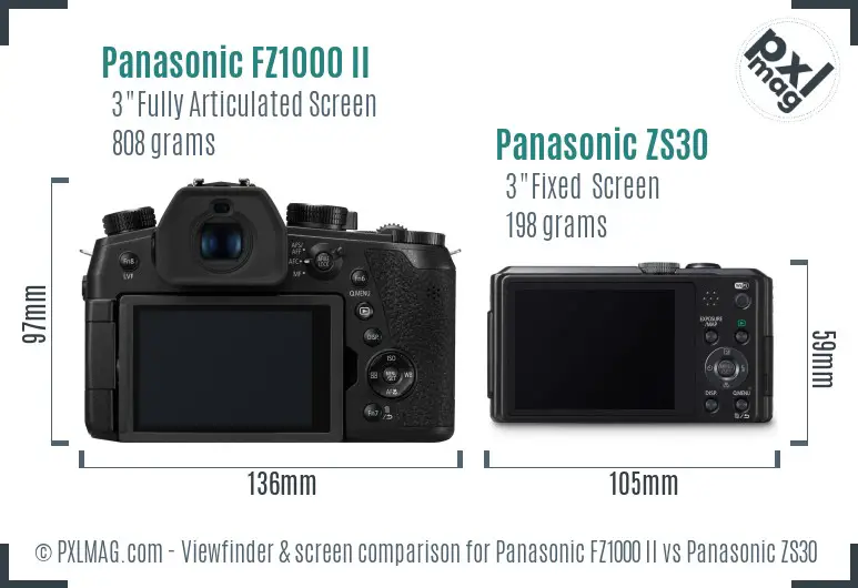 Panasonic FZ1000 II vs Panasonic ZS30 Screen and Viewfinder comparison