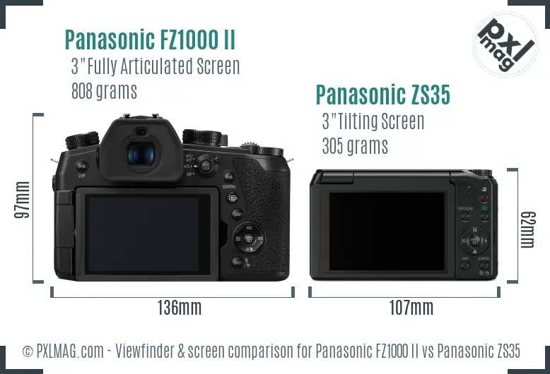 Panasonic FZ1000 II vs Panasonic ZS35 Screen and Viewfinder comparison