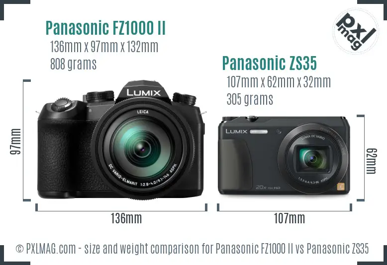 Panasonic FZ1000 II vs Panasonic ZS35 size comparison