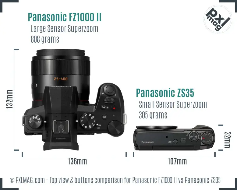 Panasonic FZ1000 II vs Panasonic ZS35 top view buttons comparison