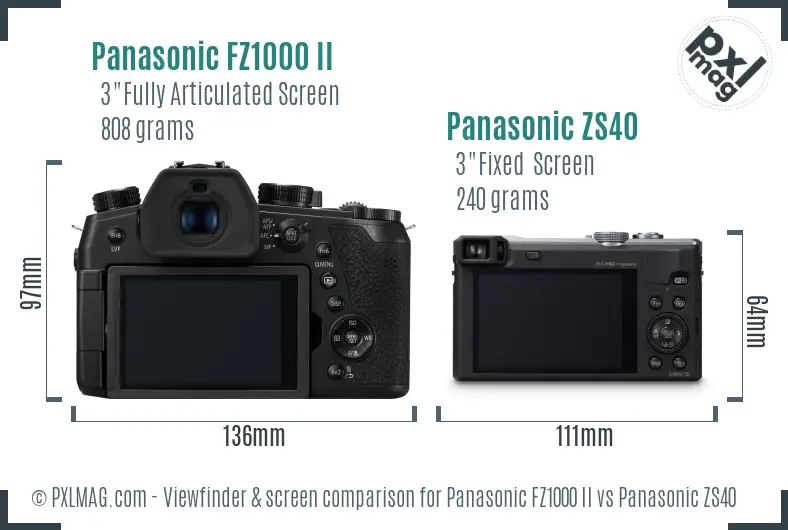 Panasonic FZ1000 II vs Panasonic ZS40 Screen and Viewfinder comparison