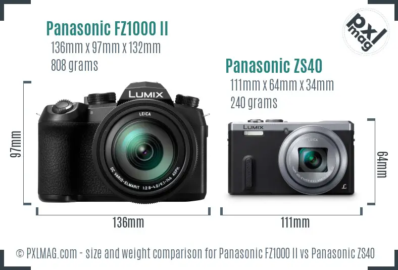 Panasonic FZ1000 II vs Panasonic ZS40 size comparison
