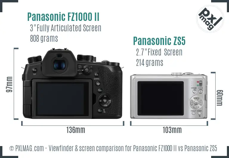 Panasonic FZ1000 II vs Panasonic ZS5 Screen and Viewfinder comparison