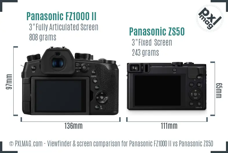 Panasonic FZ1000 II vs Panasonic ZS50 Screen and Viewfinder comparison