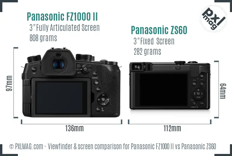 Panasonic FZ1000 II vs Panasonic ZS60 Screen and Viewfinder comparison