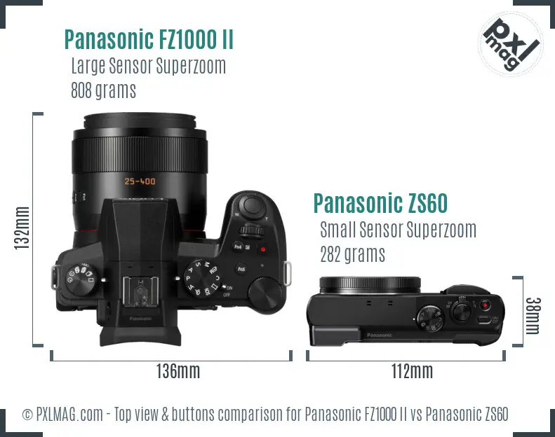Panasonic FZ1000 II vs Panasonic ZS60 top view buttons comparison