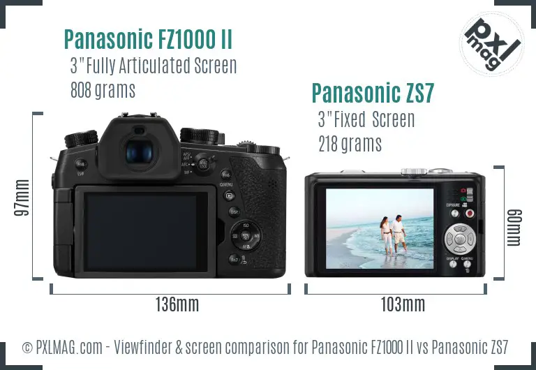 Panasonic FZ1000 II vs Panasonic ZS7 Screen and Viewfinder comparison