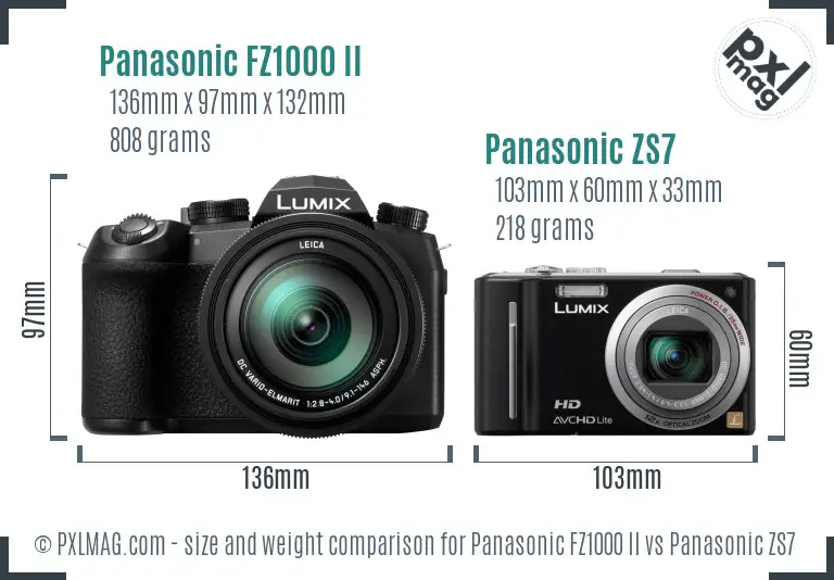 Panasonic FZ1000 II vs Panasonic ZS7 size comparison