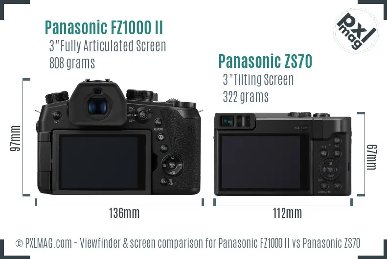 Panasonic FZ1000 II vs Panasonic ZS70 Screen and Viewfinder comparison