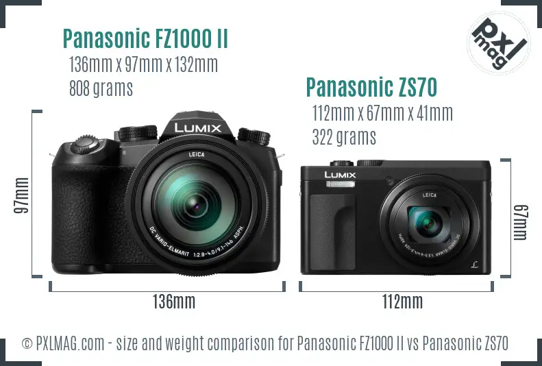 Panasonic FZ1000 II vs Panasonic ZS70 size comparison