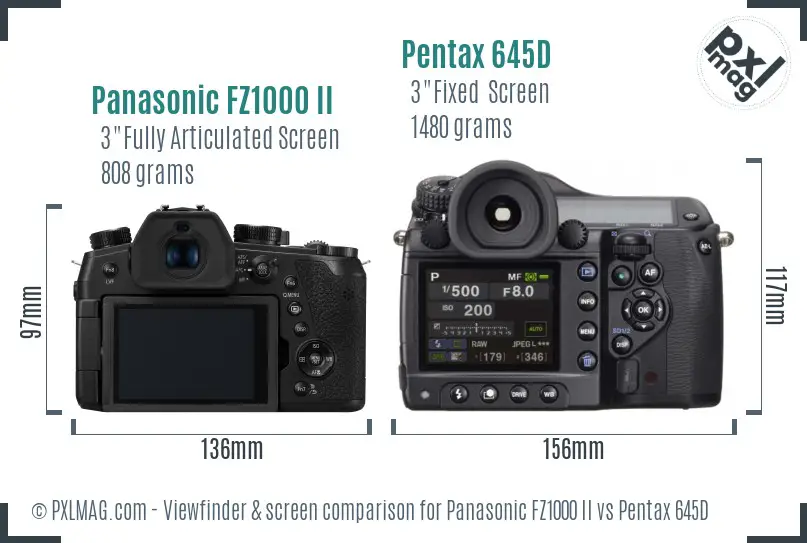 Panasonic FZ1000 II vs Pentax 645D Screen and Viewfinder comparison