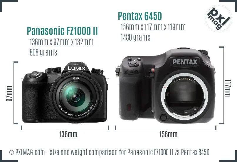Panasonic FZ1000 II vs Pentax 645D size comparison