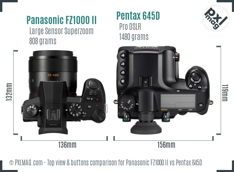 Panasonic FZ1000 II vs Pentax 645D top view buttons comparison