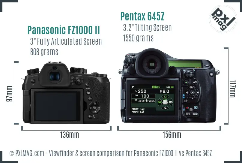 Panasonic FZ1000 II vs Pentax 645Z Screen and Viewfinder comparison