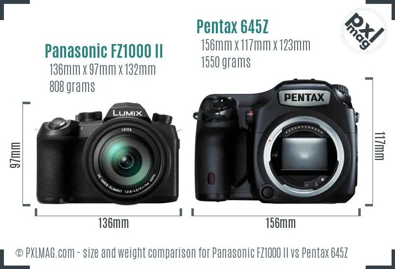 Panasonic FZ1000 II vs Pentax 645Z size comparison