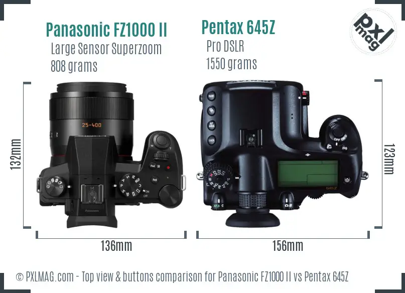 Panasonic FZ1000 II vs Pentax 645Z top view buttons comparison