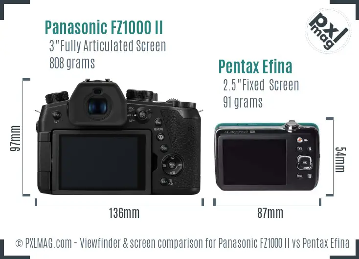 Panasonic FZ1000 II vs Pentax Efina Screen and Viewfinder comparison