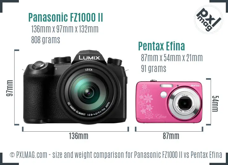 Panasonic FZ1000 II vs Pentax Efina size comparison