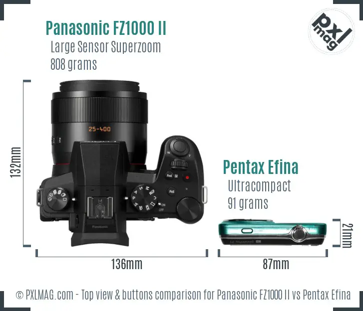 Panasonic FZ1000 II vs Pentax Efina top view buttons comparison