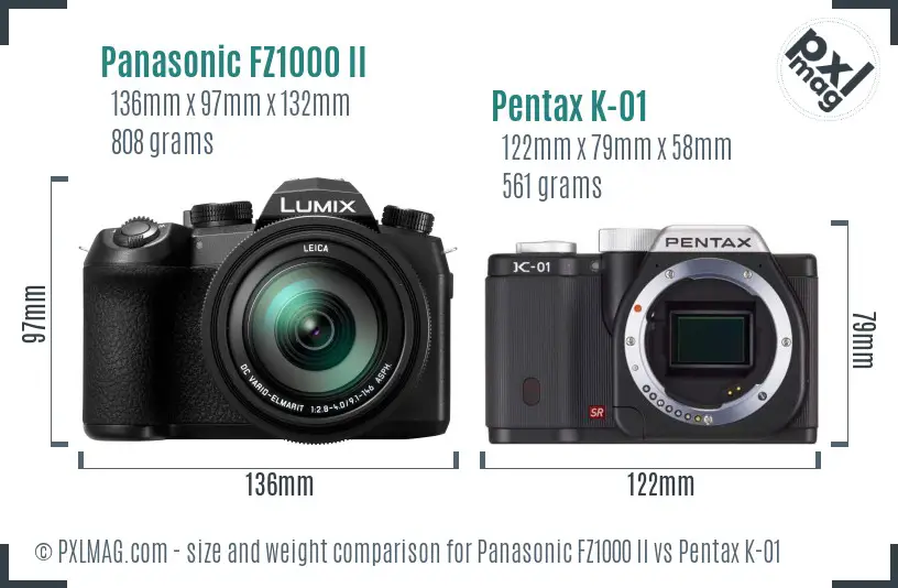 Panasonic FZ1000 II vs Pentax K-01 size comparison