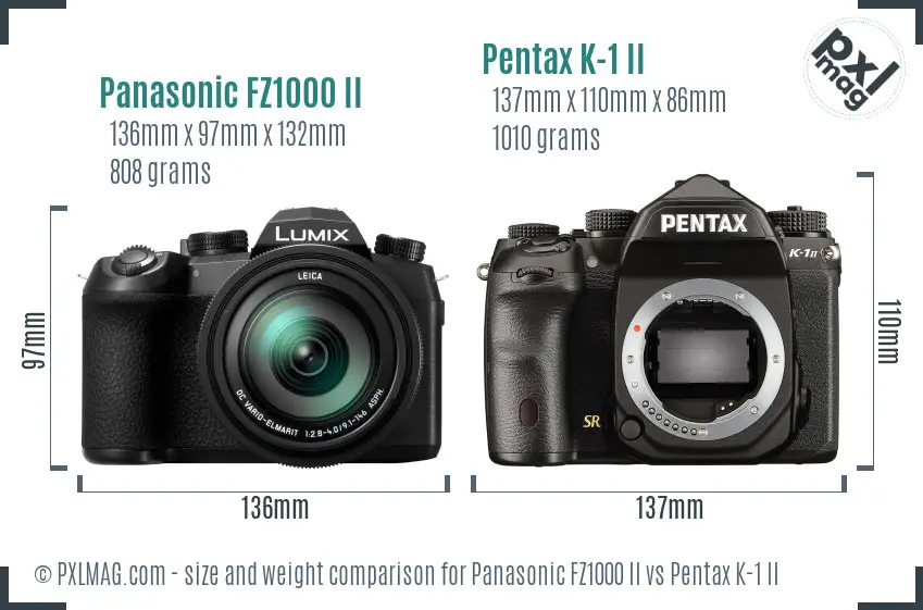 Panasonic FZ1000 II vs Pentax K-1 II size comparison