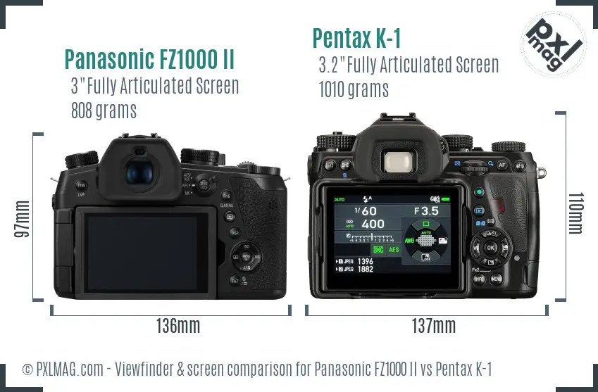 Panasonic FZ1000 II vs Pentax K-1 Screen and Viewfinder comparison