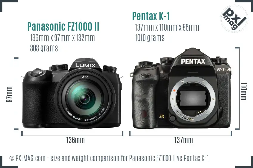 Panasonic FZ1000 II vs Pentax K-1 size comparison