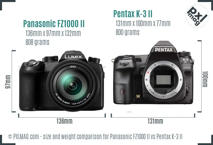 Panasonic FZ1000 II vs Pentax K-3 II size comparison